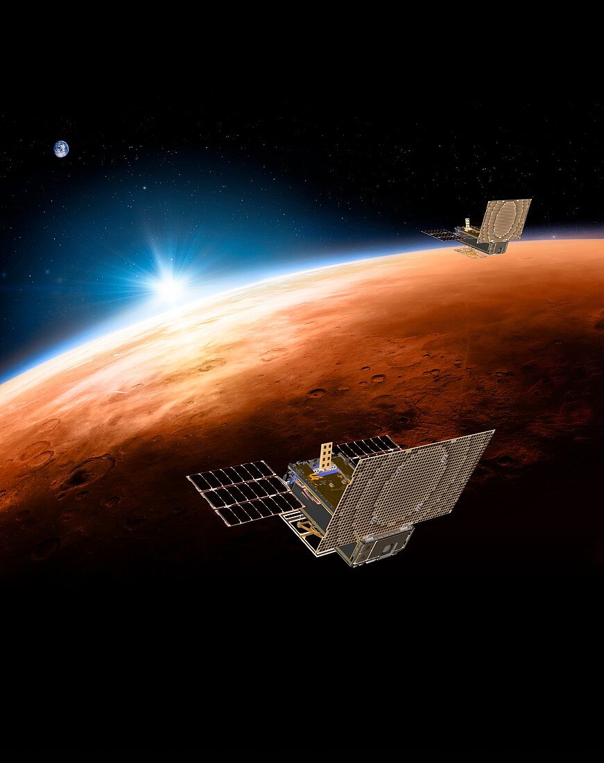 MarCO CubeSats at Mars, illustration