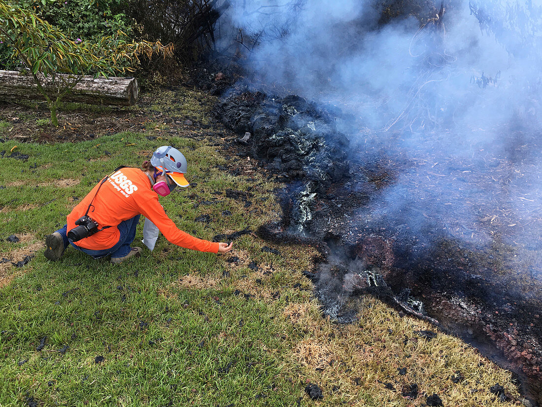 USGS scientist monitoring Kilauea eruption, May 2018