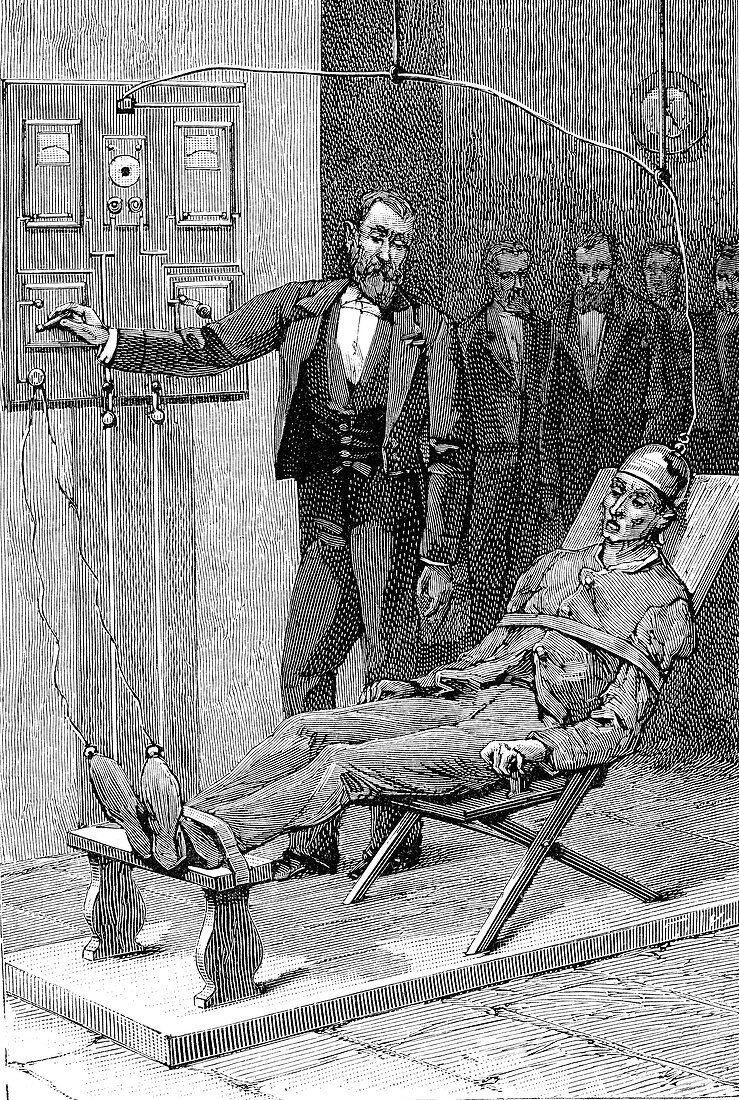 19th Century execution by electrocution, illustration