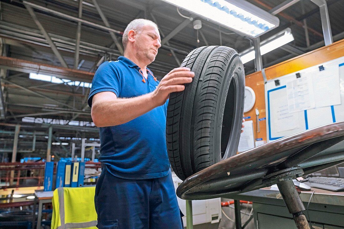 Quality control in tyre factory, UK
