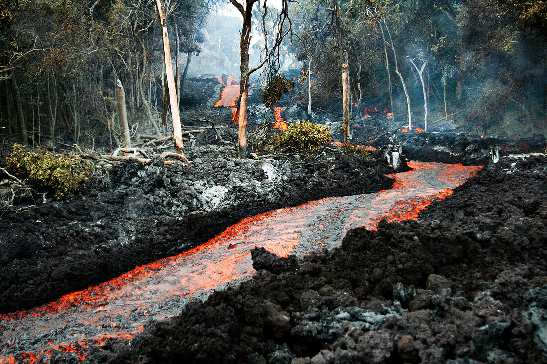 Lava flow due to Kilauea eruption, February 2008