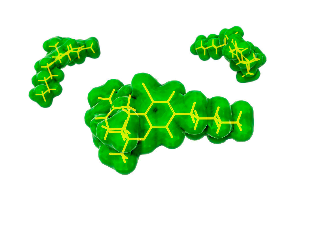 Tetrahydrocannabinol molecules, illustration