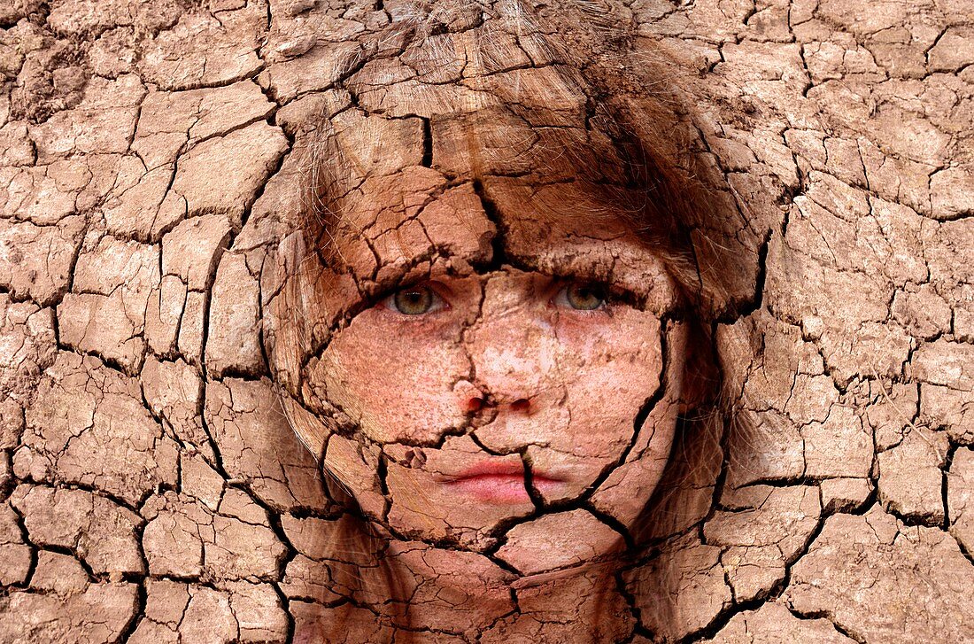 Dry cracked earth and girl's face