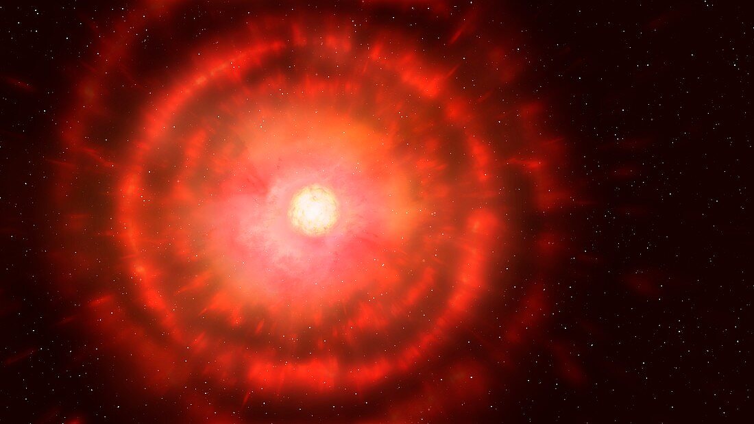 Red giant star shedding gas, illustration