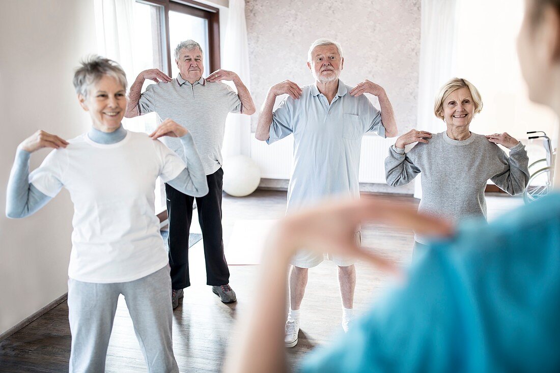 Seniors doing exercise class