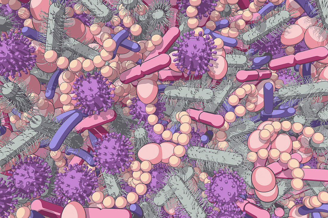 Human microbiome, conceptual illustration