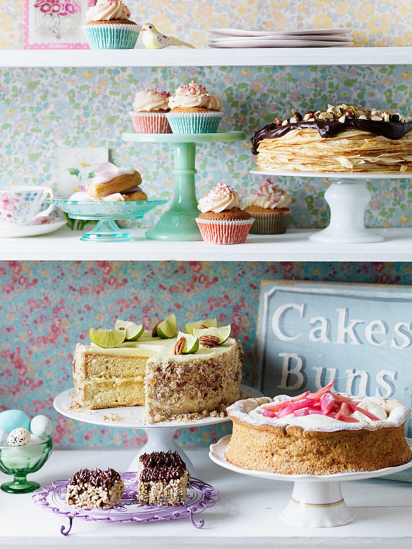 Vintage cakes and pastries for an Easter buffet