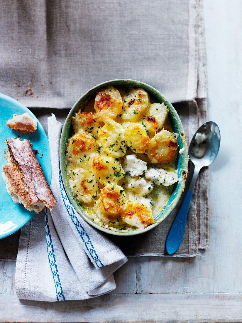 Fish pie with potatoes and herbs