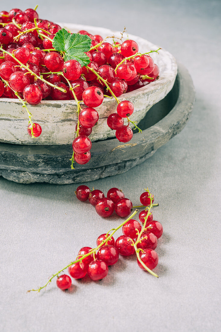 Redcurrants in a stone bowl