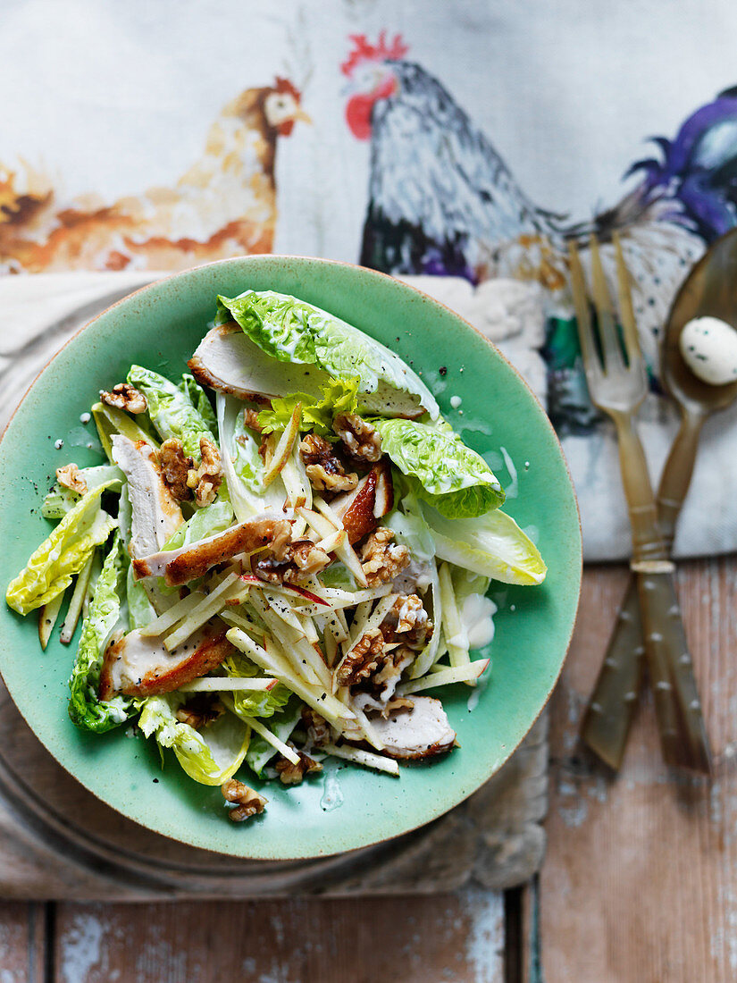 Waldorf salad with chicken, walnuts and apples