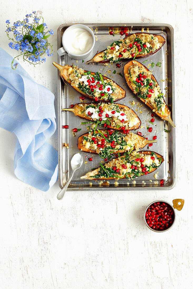 Eggplants stuffed with couscous and spinach