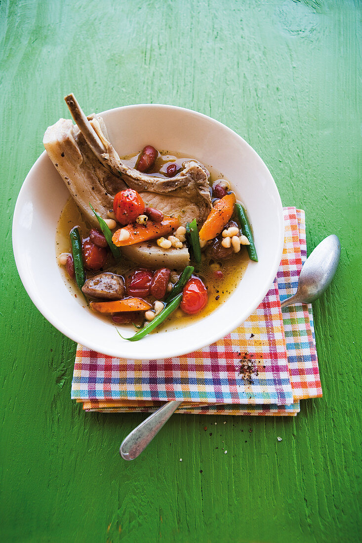 Caribbean vegetable stew with pork chops