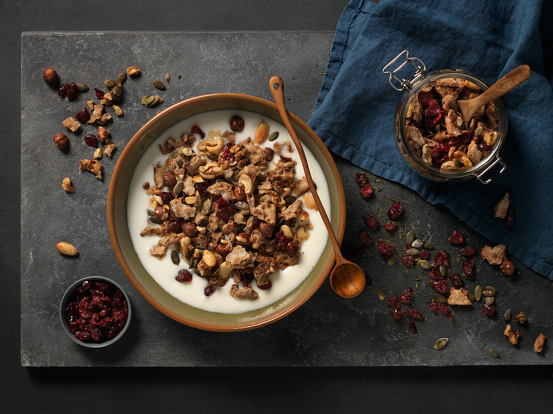 Muesli with milk and dried fruit