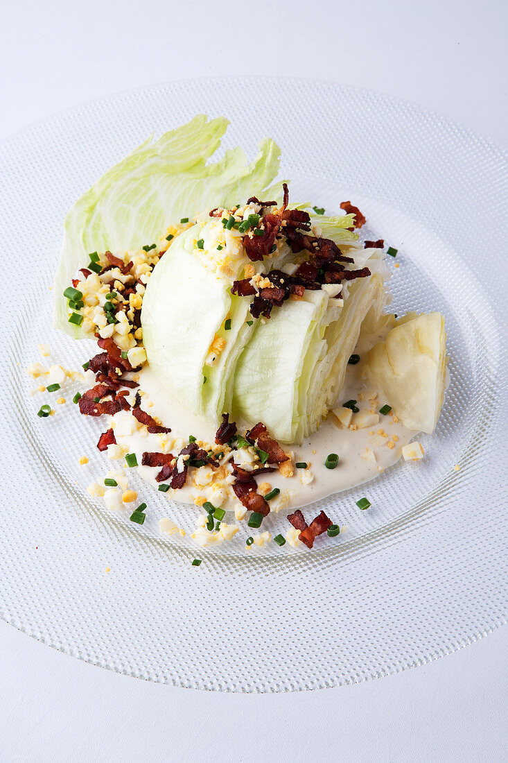 American iceberg lettuce with bacon and blue cheese
