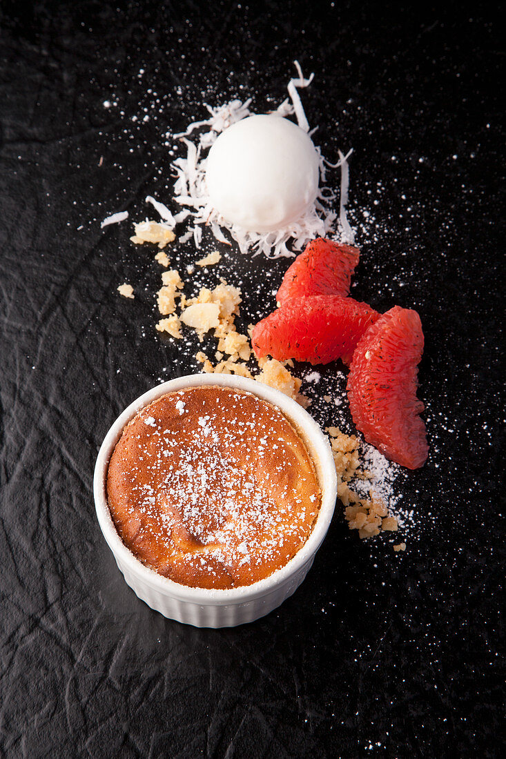 Ricotta souffle with blood oranges