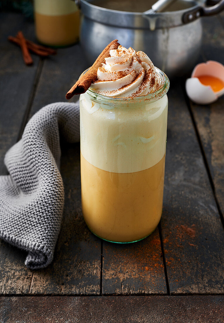 Eggnog topped with cream