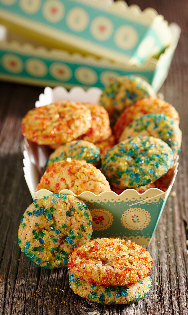 Christmas biscuits with coloured sugar sprinkles