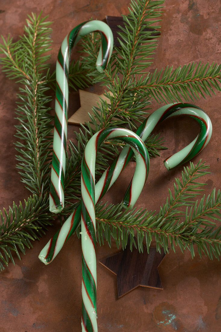 Green striped candy canes