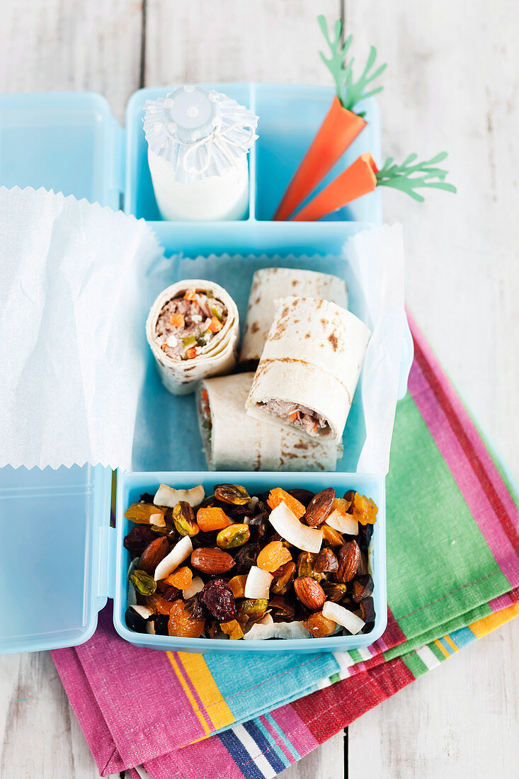 Tuna and Carrot Pinwheels - Dried Fruit with Coconut