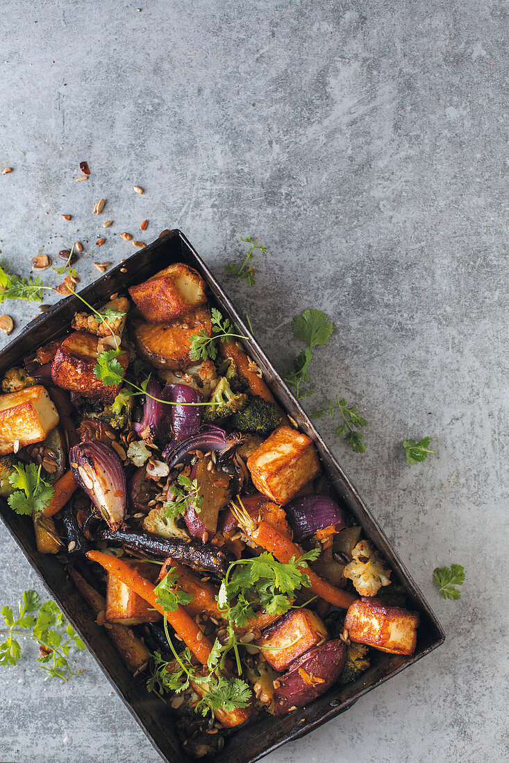 Roasted vegetables with coriander leaves
