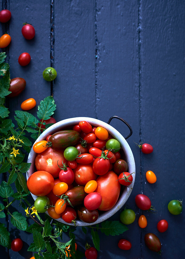 Verschiedene frische Tomaten im Kochtopf