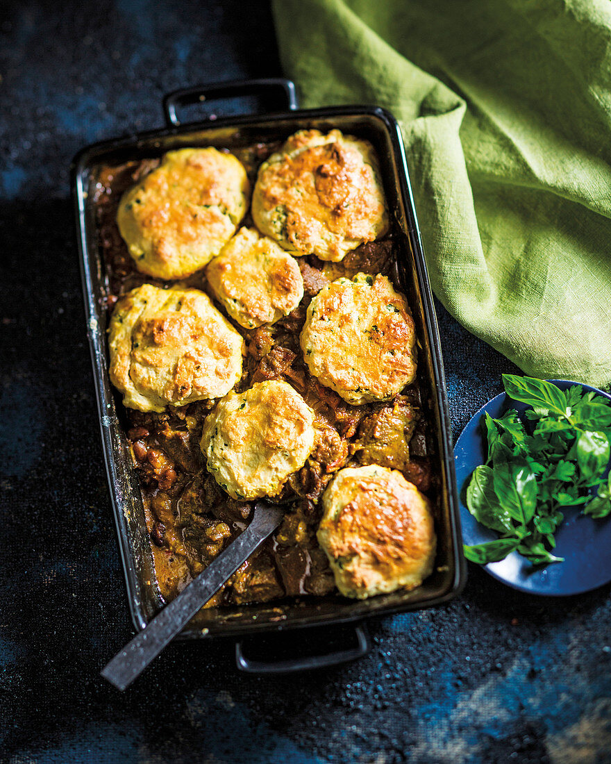 Beef casserole with scones