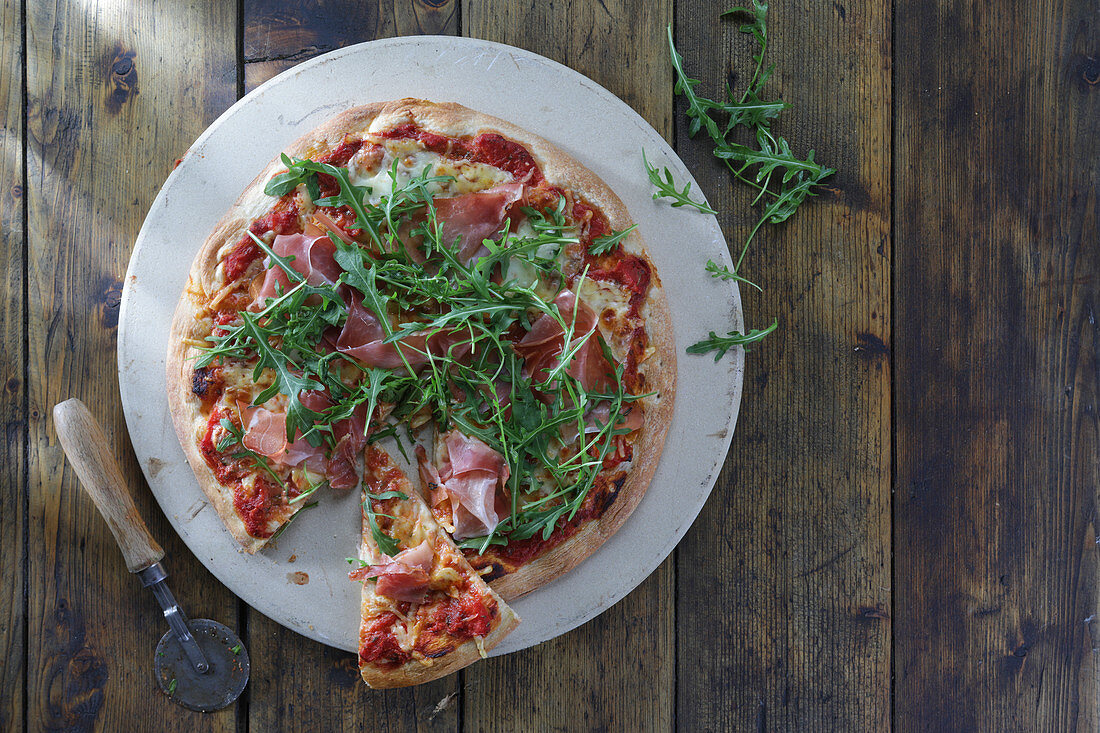 A Parma ham and rocket pizza