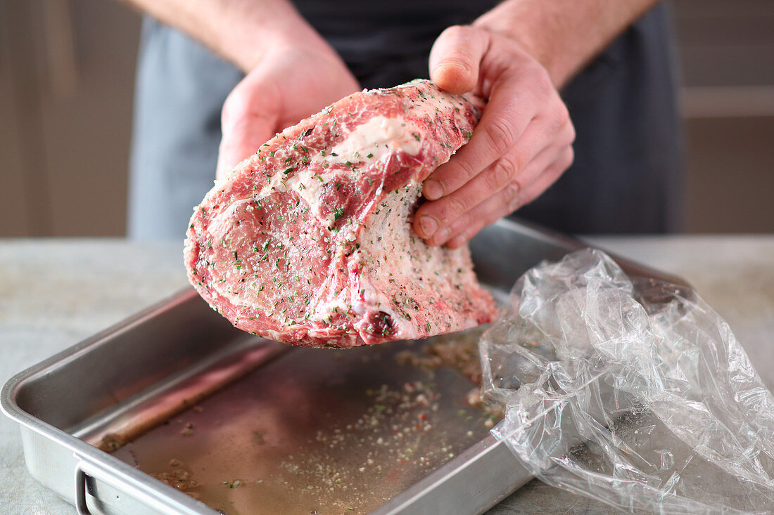 A rack of pork being cured for 2 months