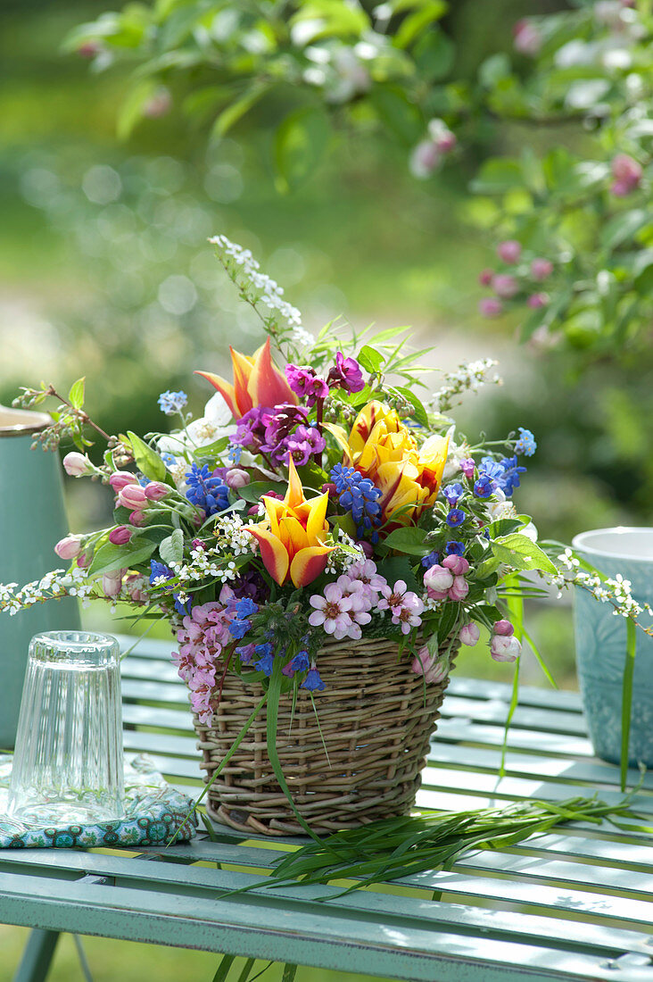 Colorful Spring Bouquet In The Basket