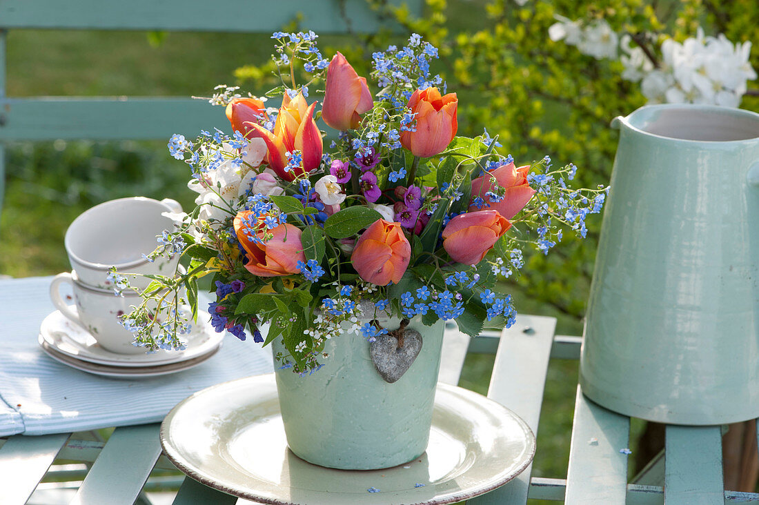 Colorful Spring Bouquet In Vase With Heart