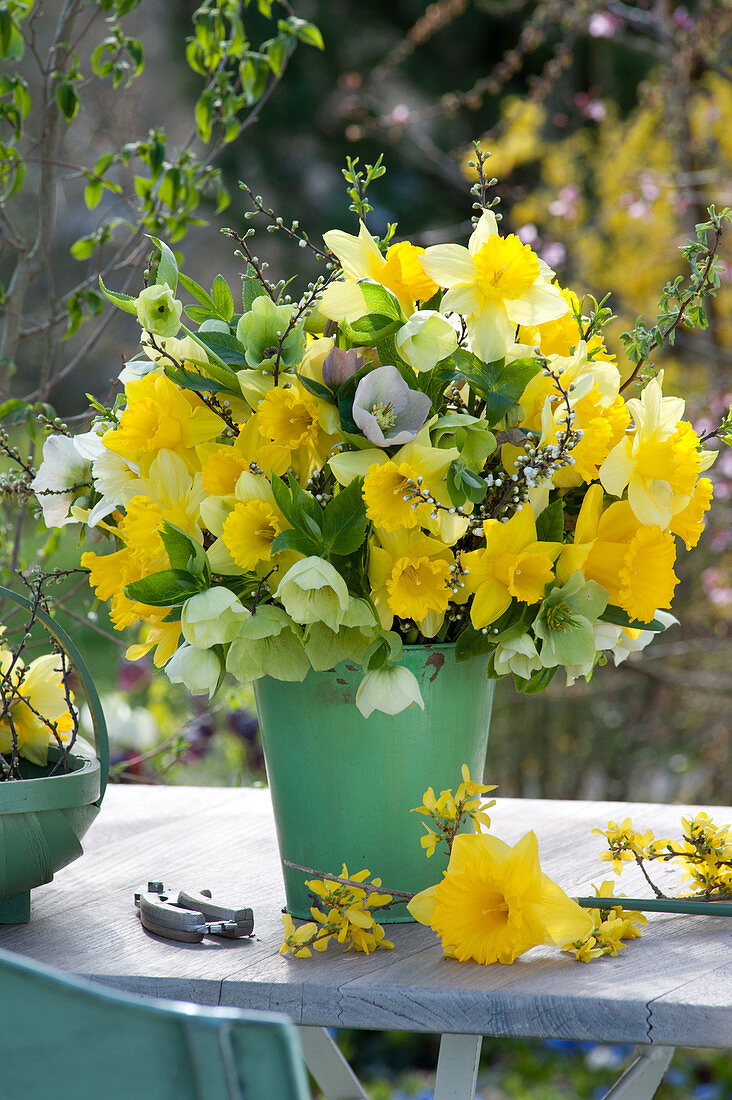 Yellow Bouquet With Daffodils And Lilacs