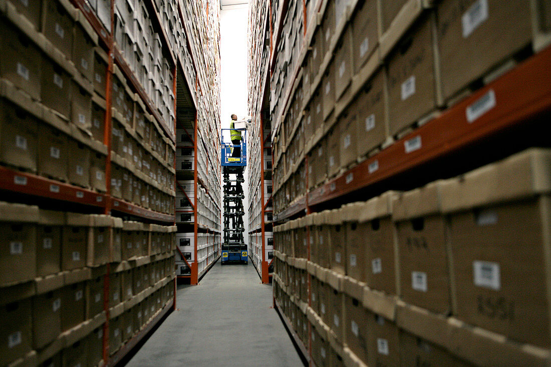 Boxes in storage facility