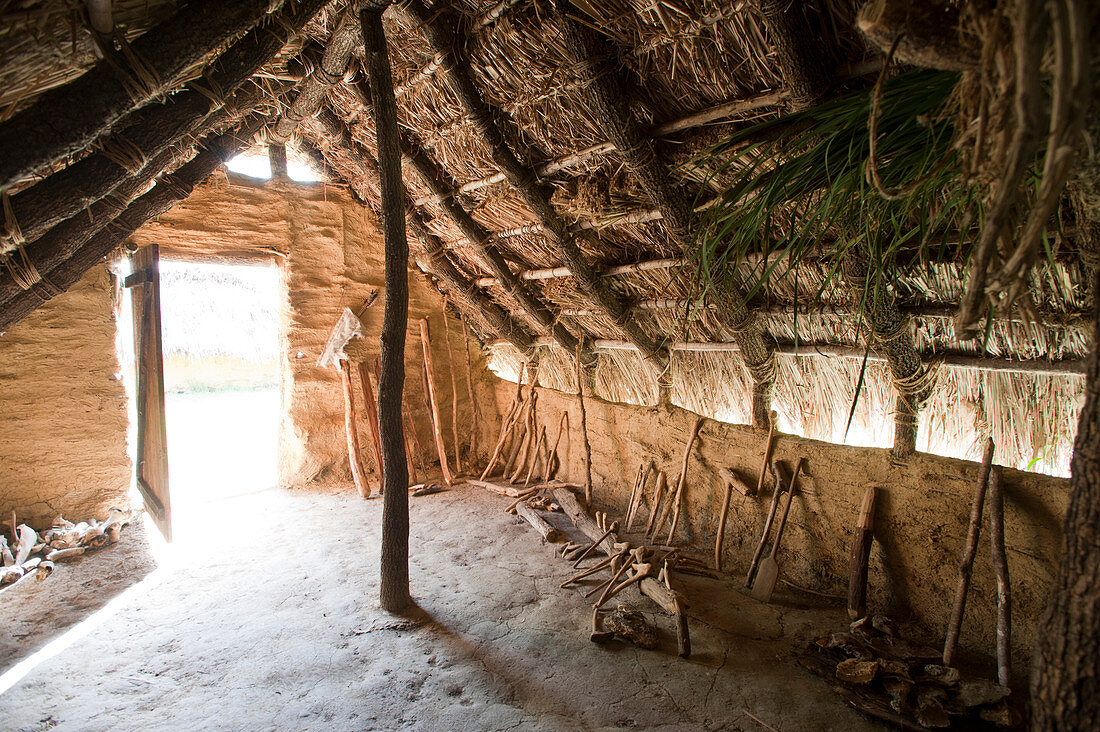 Interior of reconstructed Neolithic hut, La Draga site