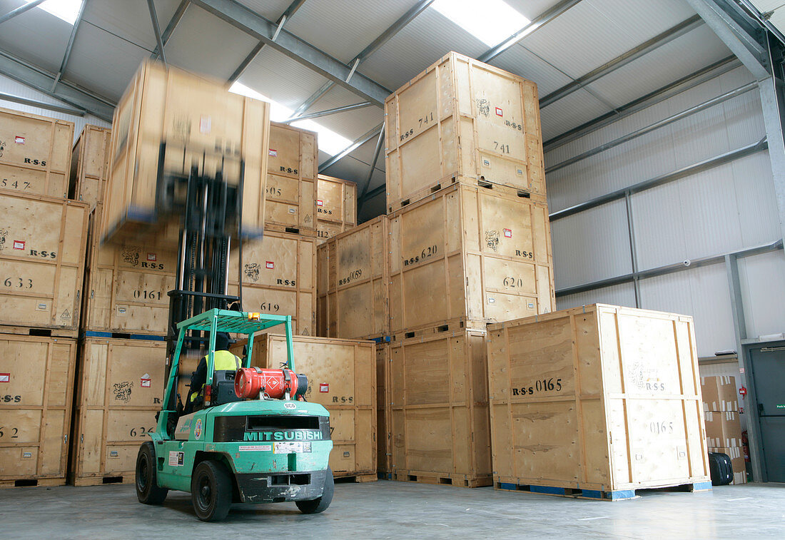 Crates in removals and storage facility