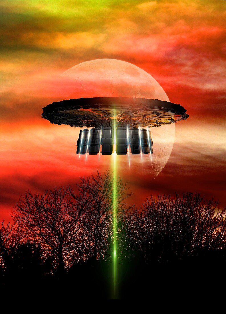UFO landing, illustration