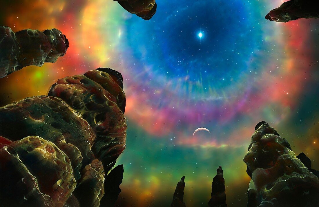 Planetary nebula seen from planet, illustration