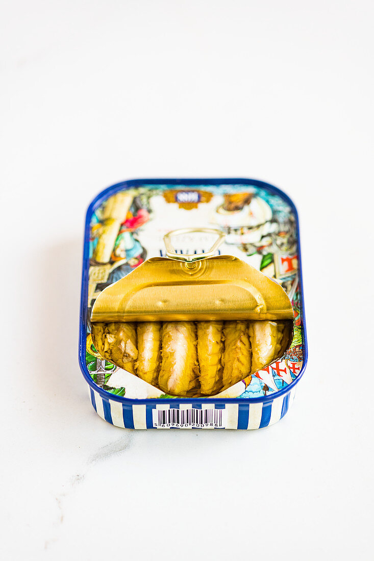 Portuguese canned fish with the lid half-open