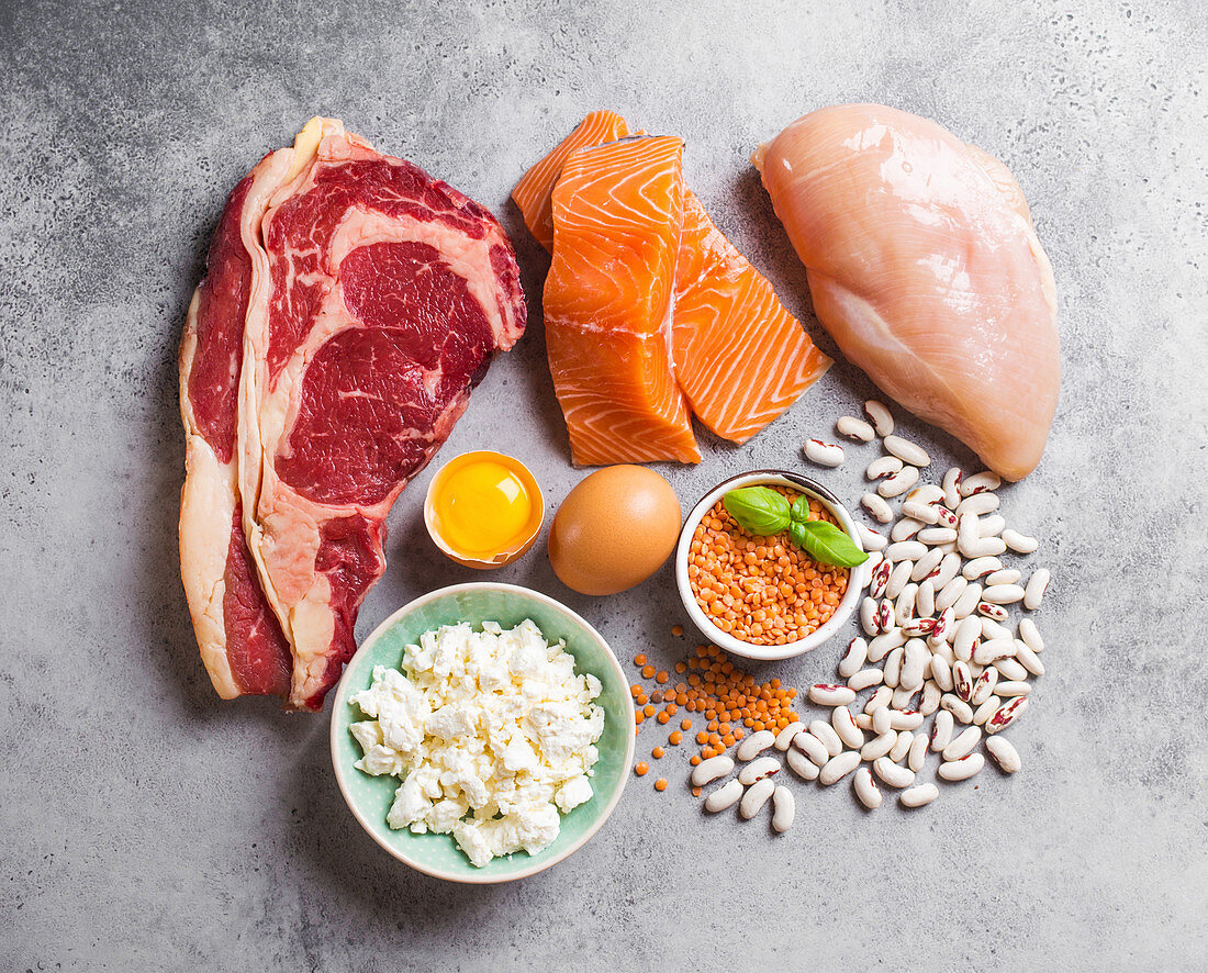 Protein-rich foods: meat, fish, poultry, eggs, cheese and legumes