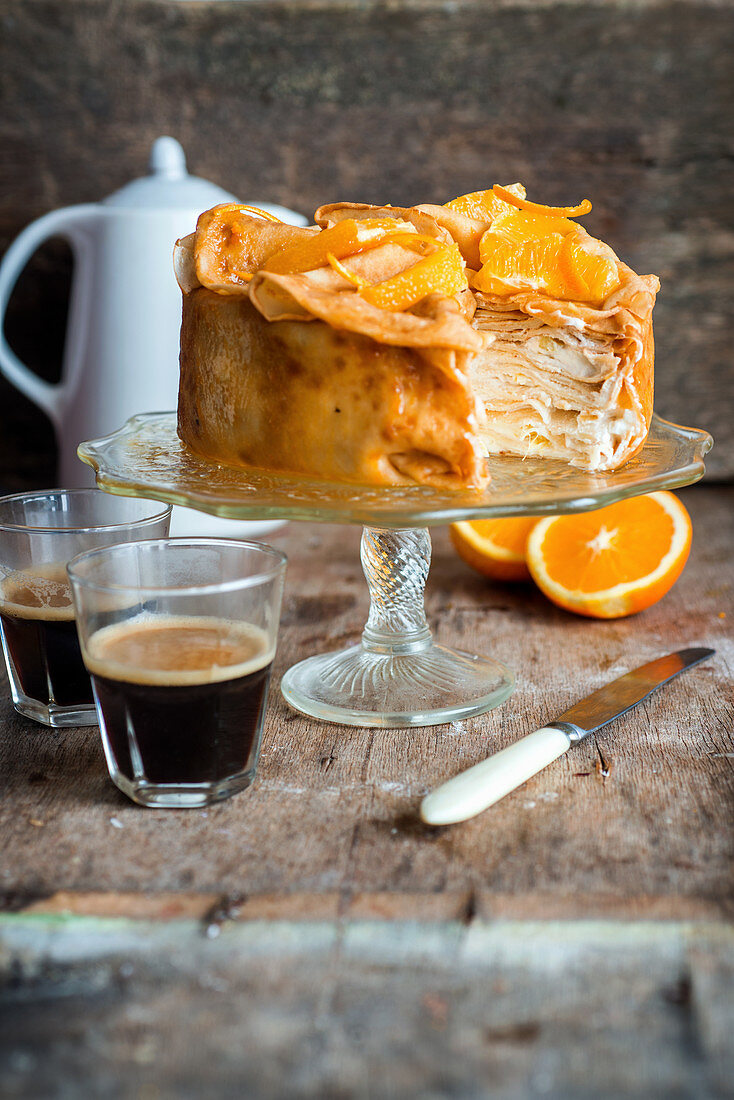 Orange jam and creame crepe cake