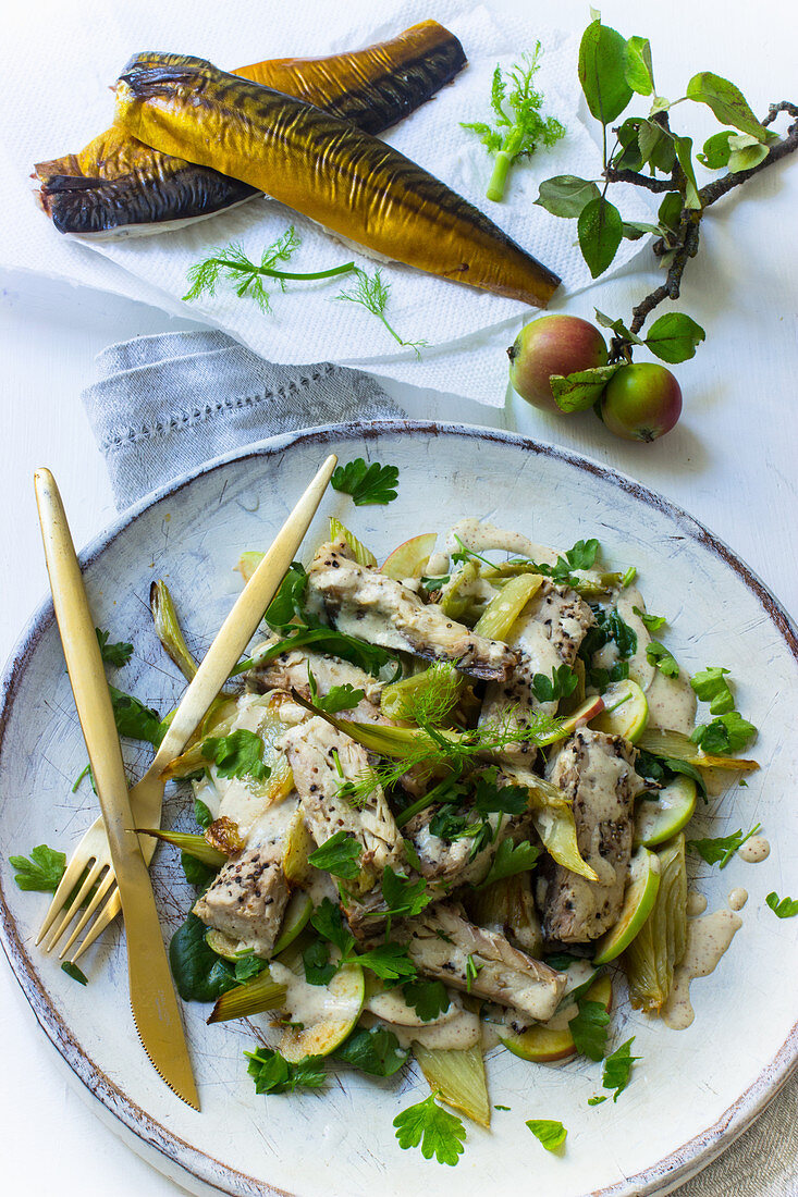Mackrell fillets on a fennel and apple salad with parsley