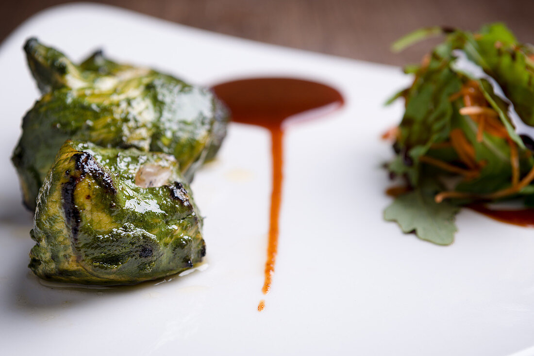 Tandoori Salmon Tikka with Salad and Tamarind Chutney