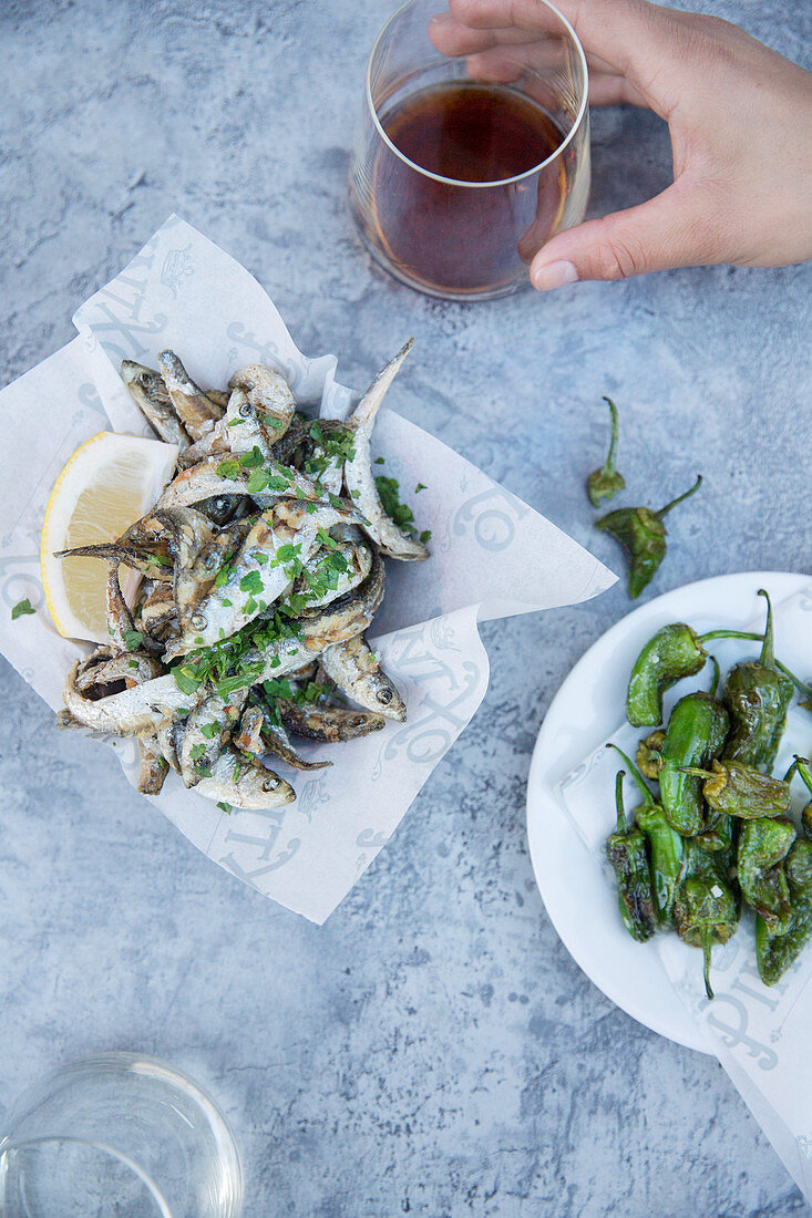 Fried Anchovies and Pickled Chillies with Sherry (Cornwall, UK)