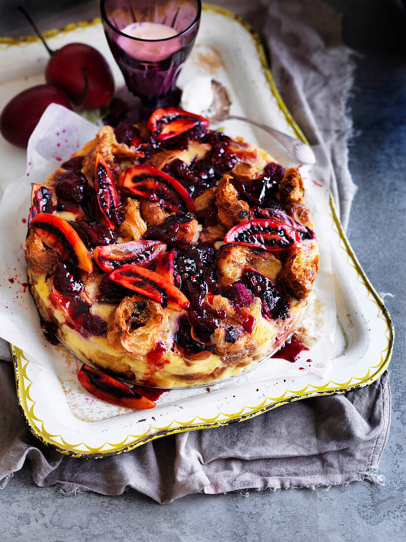 Berry and Tamarillo Croissant Pudding