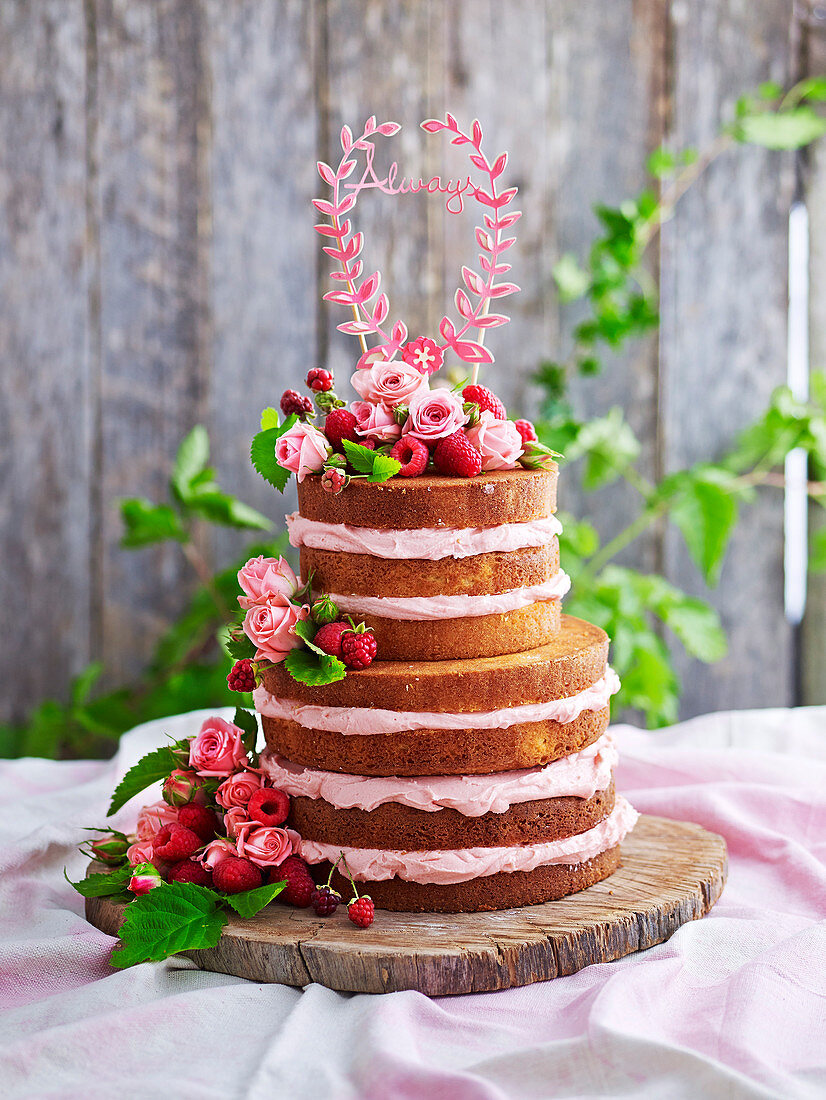 Raspberry Layered Naked Cake 'Always"