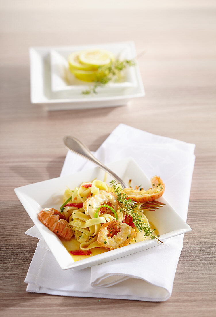 Langoustine with tagliatelle and vegetables