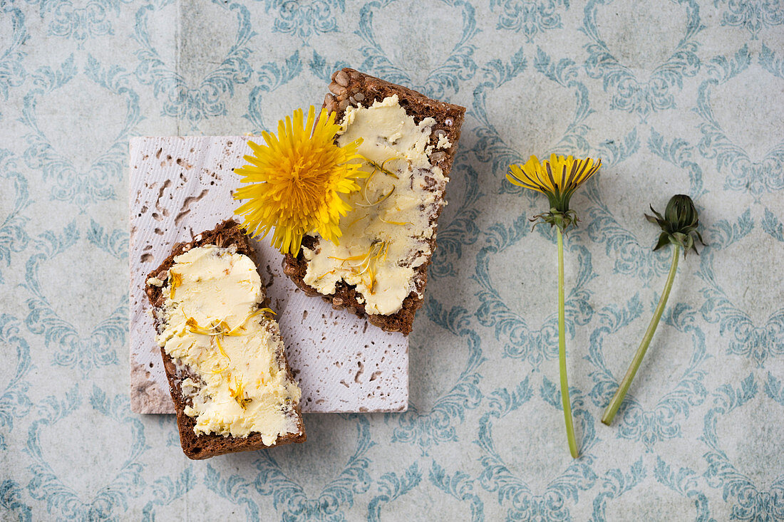 Dandelion butter on thin bread