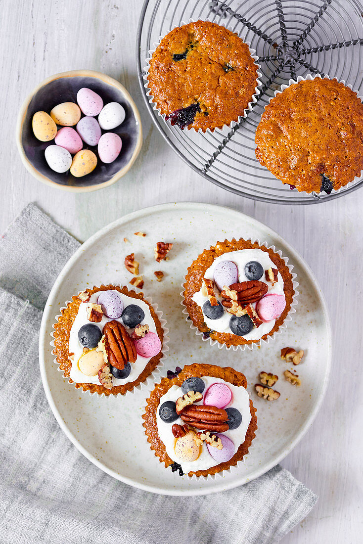 Blueberry Pecan Muffins with Chocolate Eggs