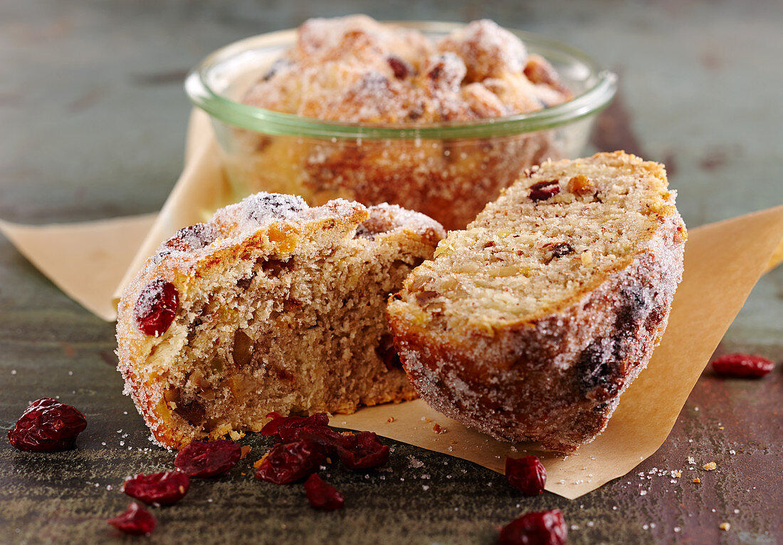 Mini cranberry stollen, baked in glasses, for Christmas