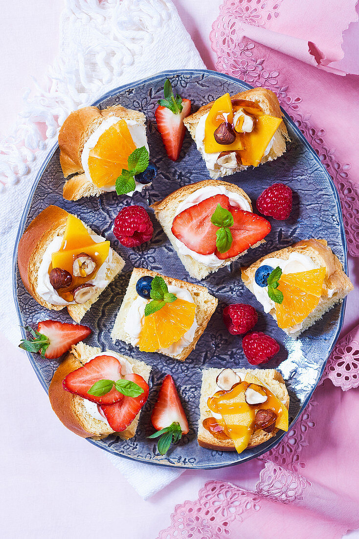 Sweet canapes with fruits