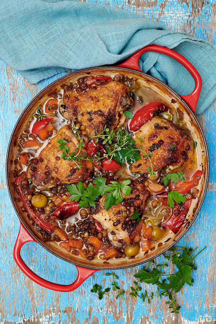 Chicken with olives and chilies (Spain)